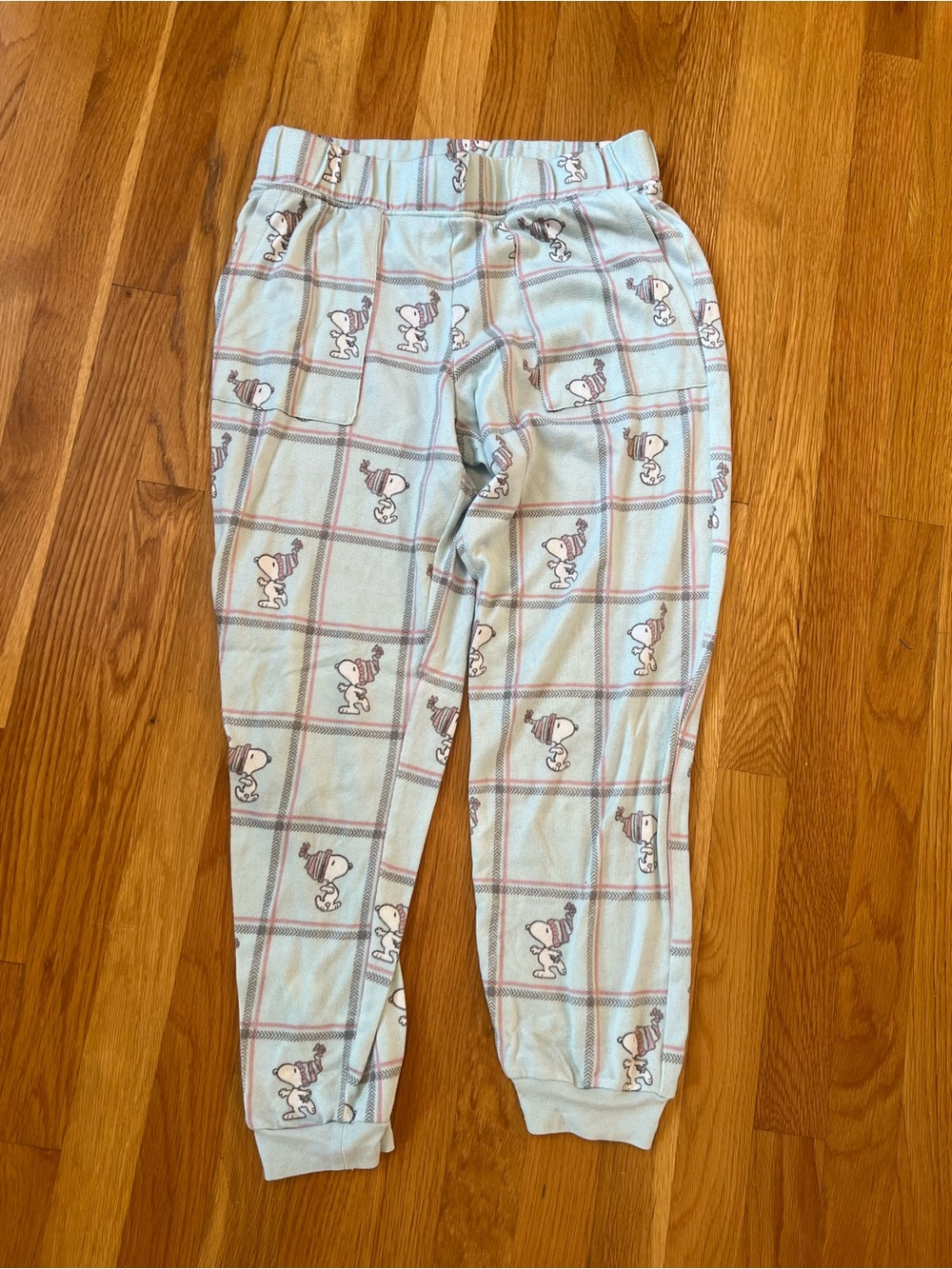 Light Blue Plaid Snoopy Print Jogger Pants